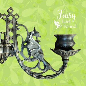 90s Vintage Dragon Aged Brass Wall Sconce Candlestick Holder